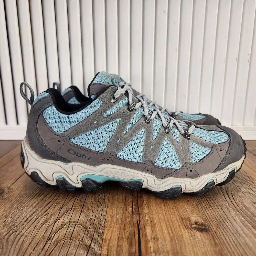 Oboz Luna Low Hiking Shoes Womens Sz 8.5 Blue Gray Outdoors Trail Trek Sneakers